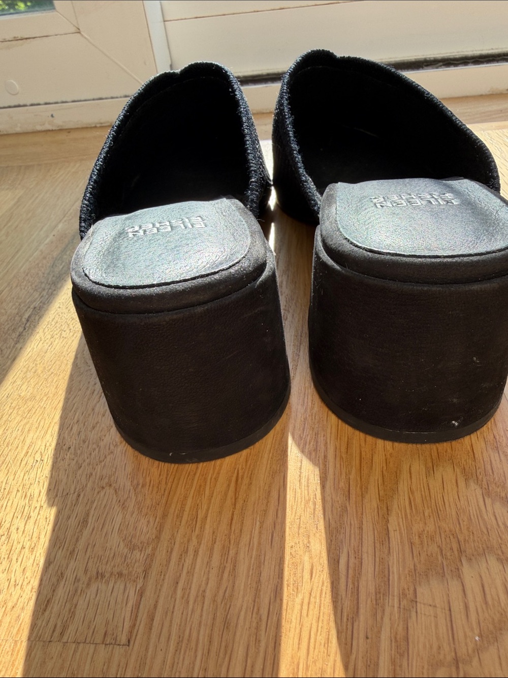 Eileen Fisher Black Woven Mesh Mule Heels Size 7.5 Minimalist Slip On Shoes NWOT - Picture 4 of 7